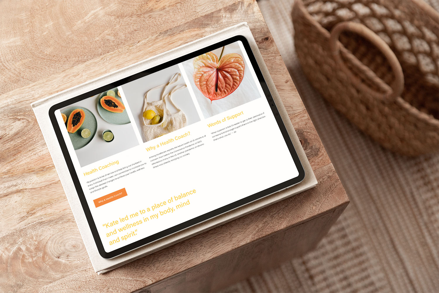 Kate Mayes Coaching Website on an ipad